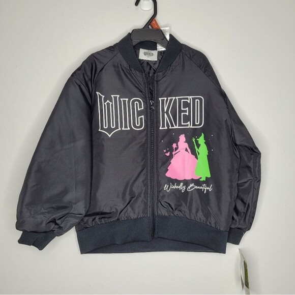 Wicked Theme Black Bomber Jacket Wicked Designs Zip Front Size Girls 6/6x NWT - Picture 1 of 4